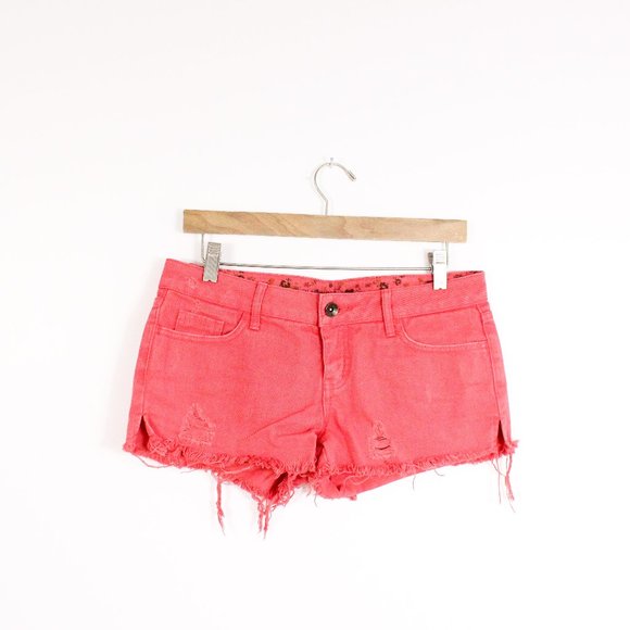 *Element Red Distressed Denim Shorts - Picture 1 of 3